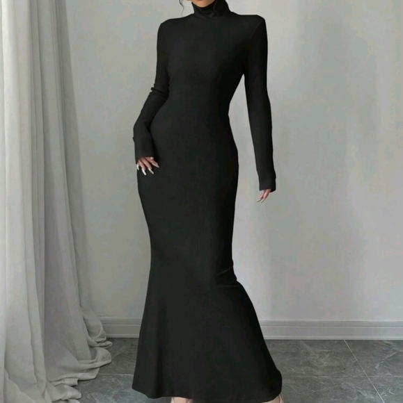 2pcs Set Knitted Ribbed Turtleneck Color Block Dress For Women - Picture 7 of 7